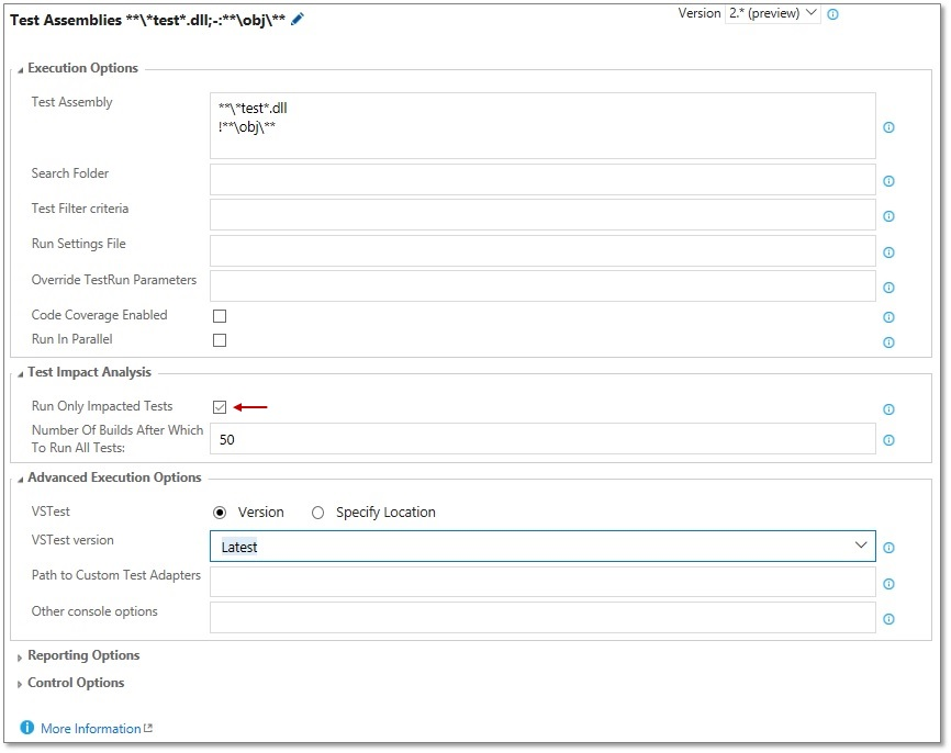 Team Foundation Server (TFS) 2017 Upgrade - Test Impact Analysis for managed automated tests • The most exciting new feature of TFS 2017 is the Test Impact Analysis. Only the relevant set of managed automated tests that need to be run to validate a given code change will run. Test Impact Analysis requires the latest version of Visual Studio, and is presently supported in CI for managed automated tests.